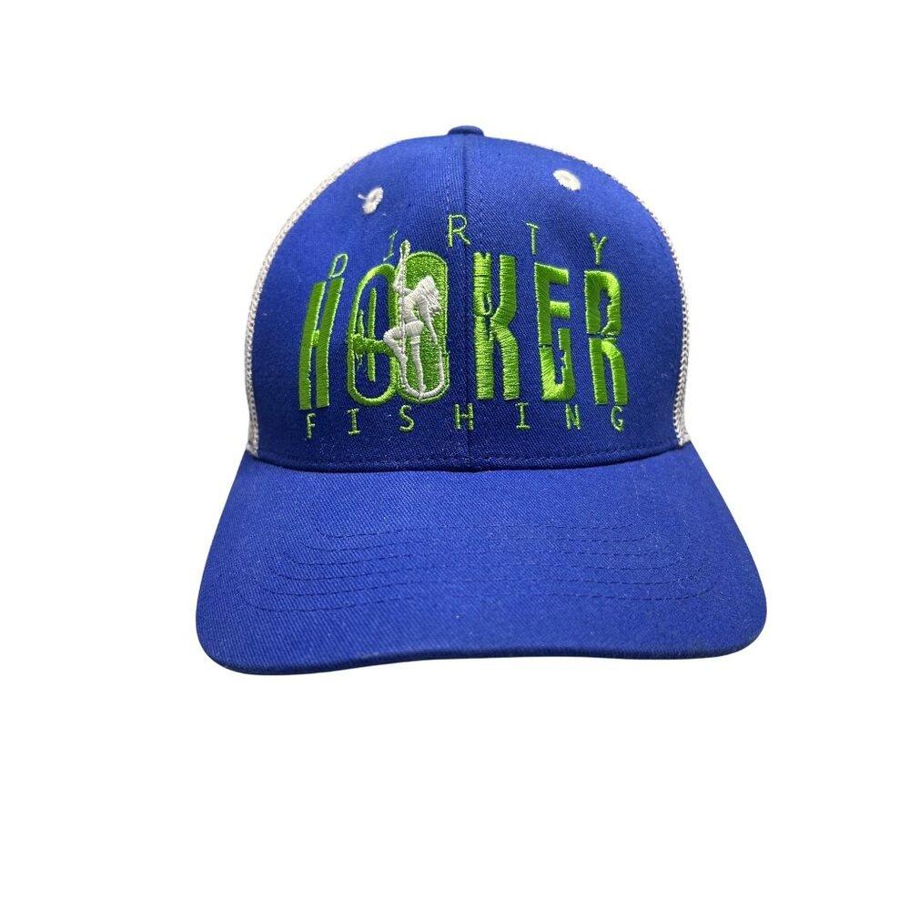 Dirty Hooker Fishing Gear Blue White Mesh Trucker Hat Adjustable Snapback Cap